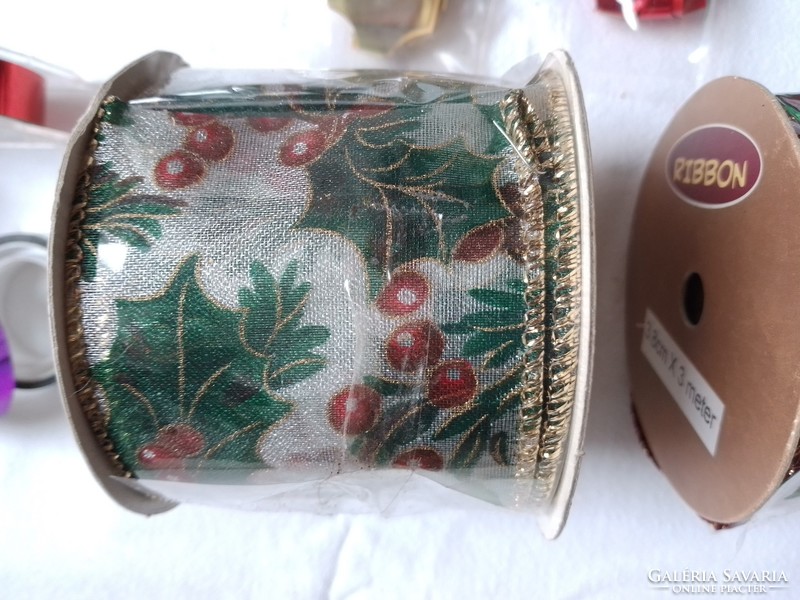 Karácsonyi ajándék díszítő dekoráció szalag csomag arany ezüst piros zöld fenyőfa húzós masni cellux