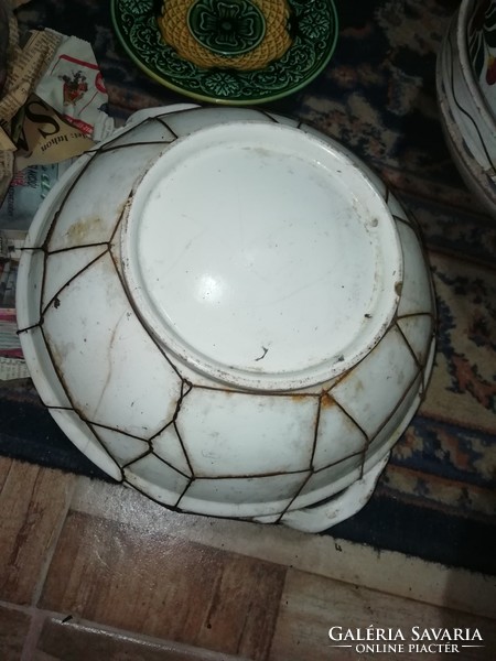 Antique bowl from the collection, larger size with 2 handles, in the condition shown in the pictures