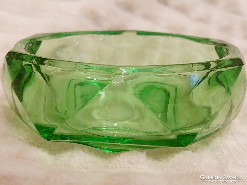 Yellow green polished ashtray.