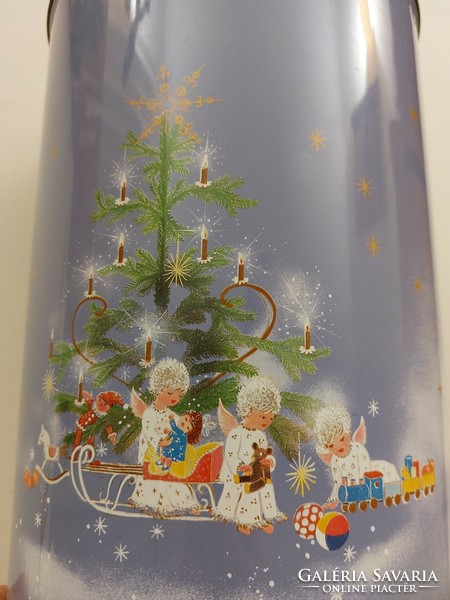 Retro angyalos fémdoboz 1987 karácsonyi kekszes nagy doboz 30 cm