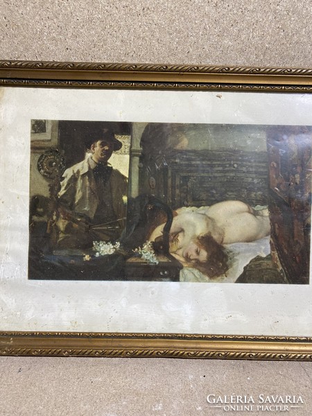 Linocut, colored, antique, framed, 25 x 21 cm.