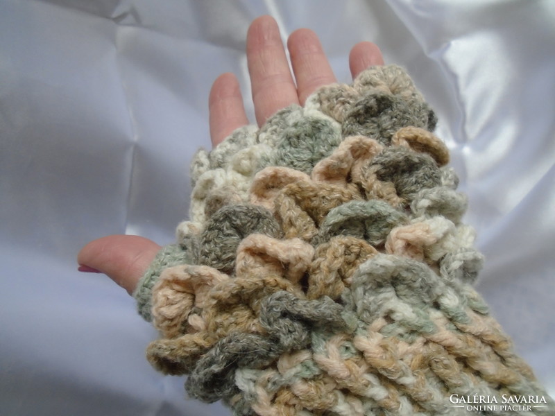 Sleeveless, handmade crochet gloves with headband.