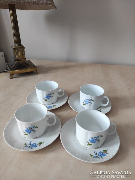 4 small blue forget-me-not flower patterned vintage alpro porcelain mocha cups, flawless