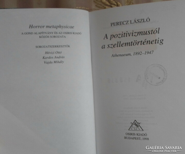Perecz László: A pozitivizmustól a szellemtörténetig (Horror metaphysicae, 1998)