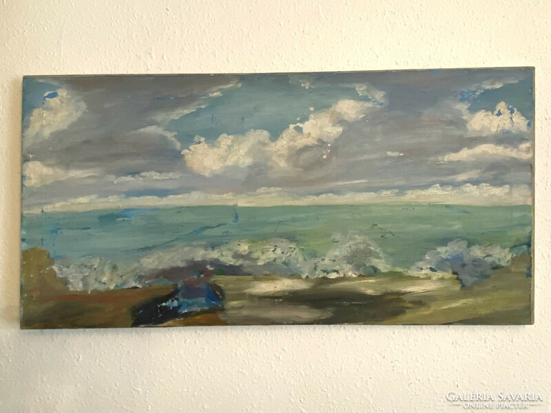 Beach oblong landscape oil canvas landscape painting 92 x 46 cm
