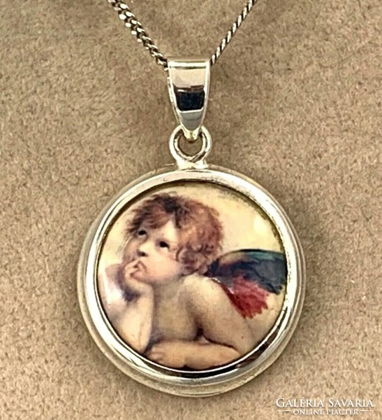 Special angelic silver pendant with fire enamel 925/--new
