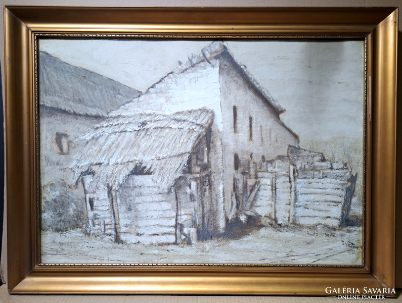 Ólak - arable wasteland, 1972 (signed oil painting in frame) farm, peasant world