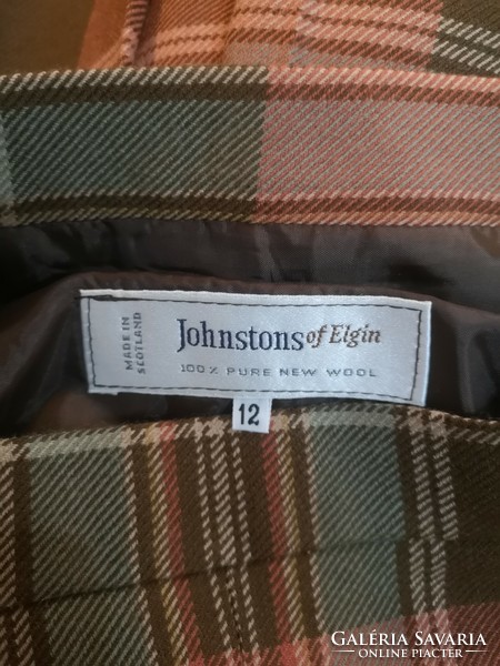 Johnstons of Elgin 38-40-es old money style, 100 % gyapjú,, skót kockás midi szoknya
