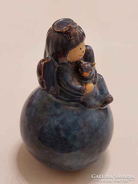 Blue ceramic angel with squirrel 18 cm