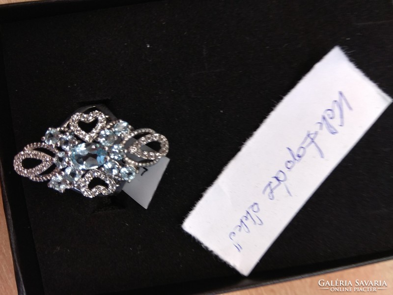 Csodás antik stílusú kéktopáz drágaköves sterling ezüst gyűrű