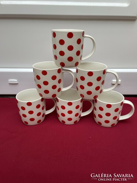 Beautiful white background with red speckled polka dot mug package 3 dl mugs village object cottage cheese rudis