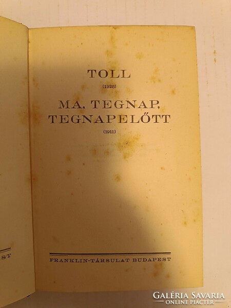 Molnár Ferenc: Toll - Ma, tegnap, tegnapelőtt (Molnár Ferenc művei 12.) 1938