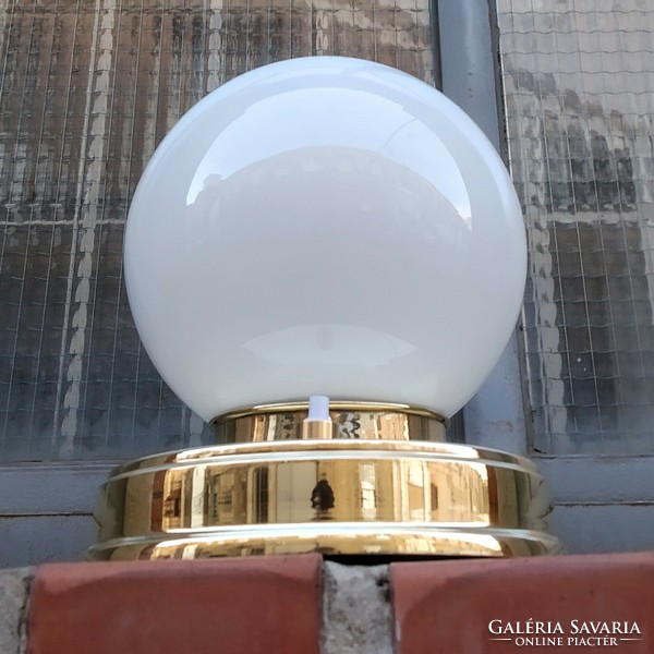 Bauhaus - art deco renovated copper table lamp - milk glass sphere shade