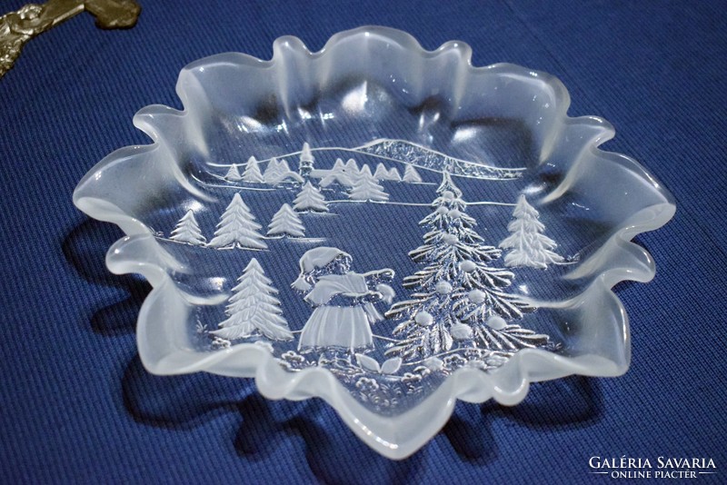 Christmas-themed, patterned, glass bowl, offering, decorative bowl 24.5 x 3.5 cm walther glass