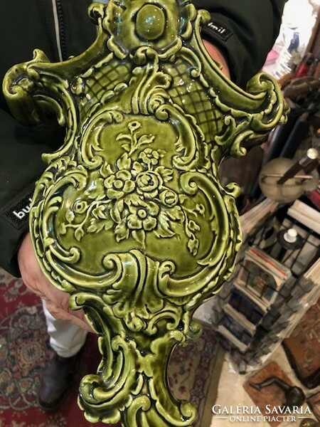 Majolica wall vase, kaspo, marked, 40 cm long.