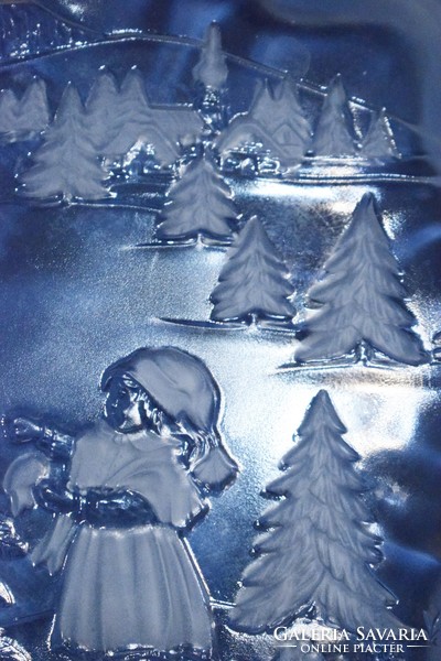 Karácsonyi hangulatú , mintás , üveg tál , kínáló , dísztál 24,5 x 3,5 cm Walther Glass