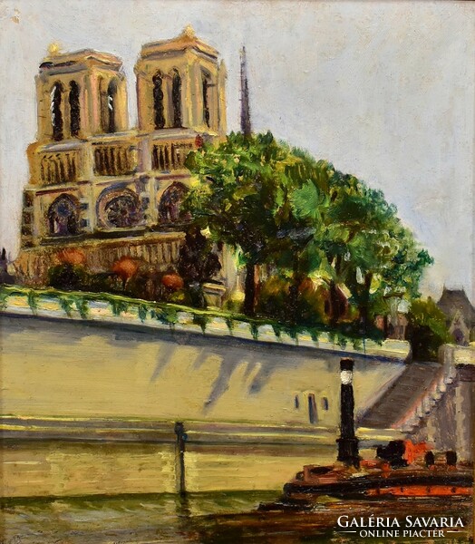 Ilona Vadász (1890-?): Notre dame with steamer around 1920