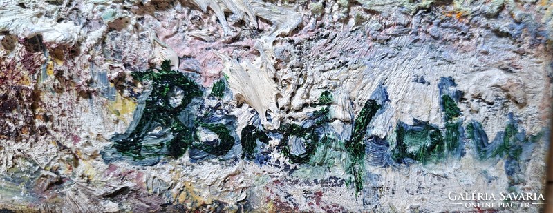 Faluszéle (olaj, vászon) Bárdfalvy jelzéssel - pasztózus, térhatású festmény