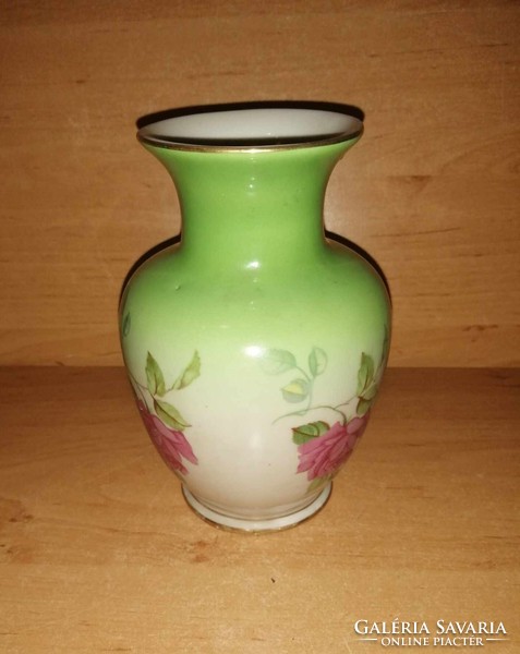Antik Hollóházi porcelán rózsa mintás váza  - 15 cm magas (36/d)