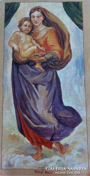 "Madonna with child" unique artistic, hand-painted, stitchable tapestry base size 26*54 cm