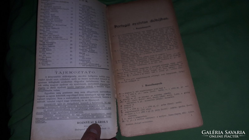 1898. Rozsnyai gyors nyelvmesterei PORTUGÁL - NÉMET - MAGYAR nyelvkönyv a képek szerint ROZSNYAI