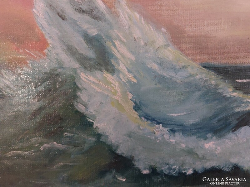 (K) rough sea painting 63x54 cm with frame