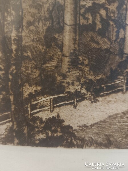 Béla Kron: chain bridge, etching