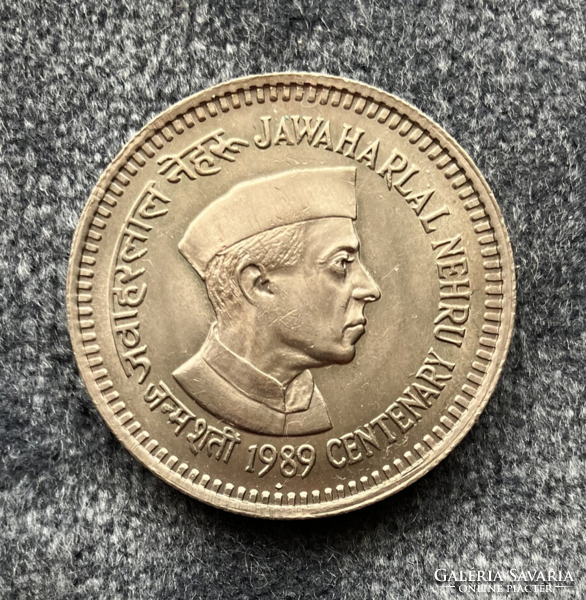 Jawaharlal Nehru 1989 Centenary 5 India Rupees - Indiai rúpia emlékpénz