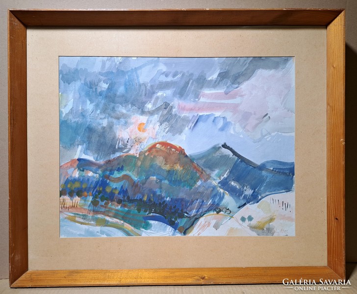 Dénes Gulyás: dusk, 1973 (picture gallery painting) watercolor mountain landscape