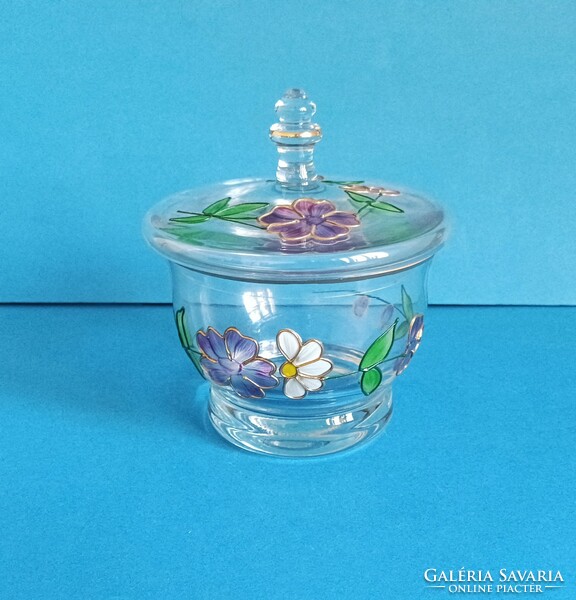 Painted floral glass sugar bowl centerpiece