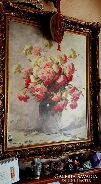 Henczné Deák Adrienn " Virágcsendélet gyöngysorral" című nagy méretű olaj vászon kompozíciója!