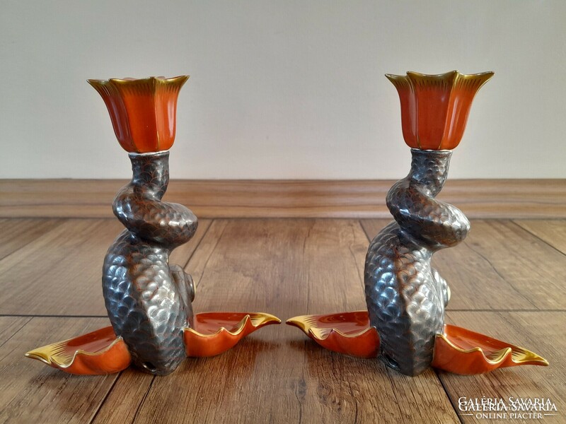 Pair of old fish candle holders from Herend