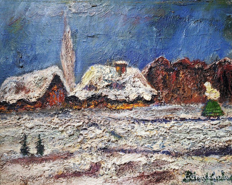 Village edge (oil, canvas) with bardfalvy mark - pasty, three-dimensional painting