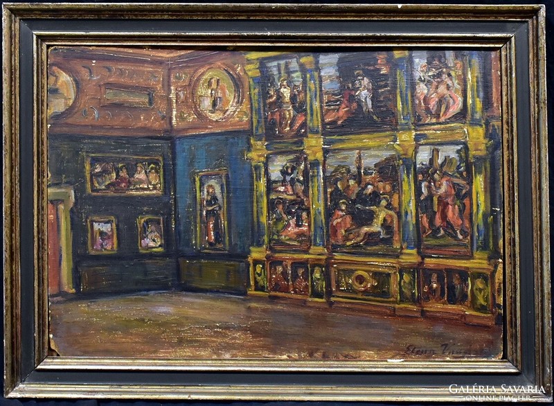 Ilona Vadasz (1890-?): Italian palace interior with paintings