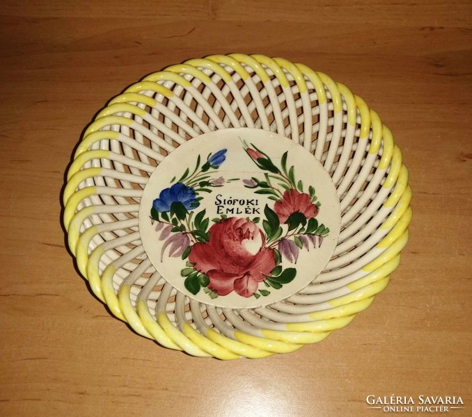 Antique pannonian kislód floral braided Siófok souvenir bowl with inscription Balaton souvenir (36/d)