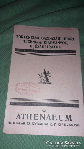 1930. cca AZ ATHENEUM IRODALMI ÉS NYOMDAI R.T. KÖNYV KATALÓGUSA  a képek szerint ATHENEUM