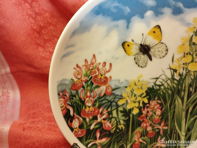 Kézzel festett pillangós porcelán dísztányér