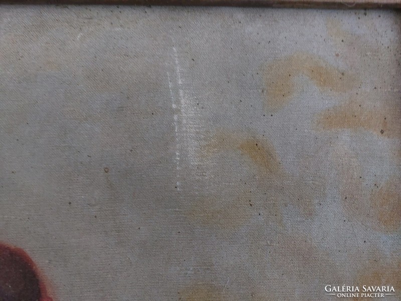 (K) Szignózott cigánylány festmény 77x99 cm  kerettel masszív fakeretben. Restaurálást igényel