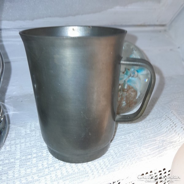 95% Zinn pewter drinking glass mug with handle - art&decoration