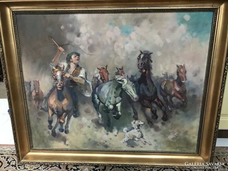 Elek Pfeifer (1882-1944), galloping stallion, oil on canvas, large size