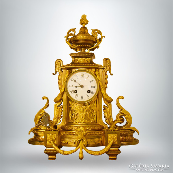 French oven mantel clock, gilded bronze case