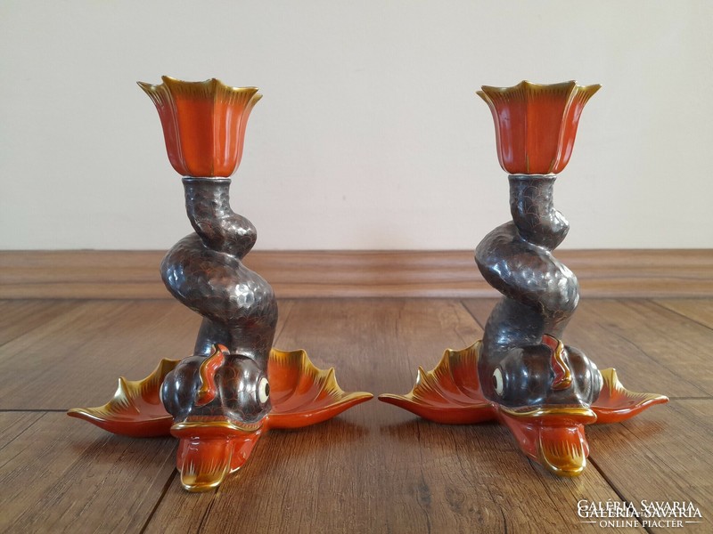 Pair of old fish candle holders from Herend