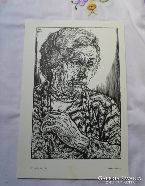 Mátyás Varga woodcut reproduction: Emilia Márkus (actress; 1918)