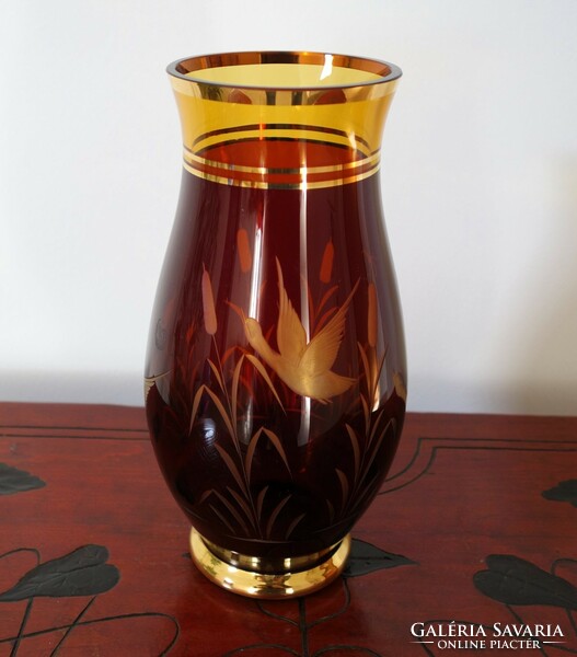 Fabulous, polished pattern, art deco brown Czech glass vase