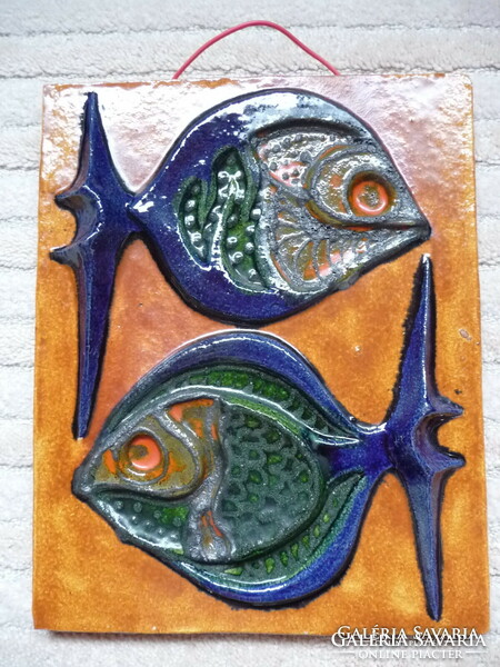 Fábri Judit ceramic wall decoration with fish