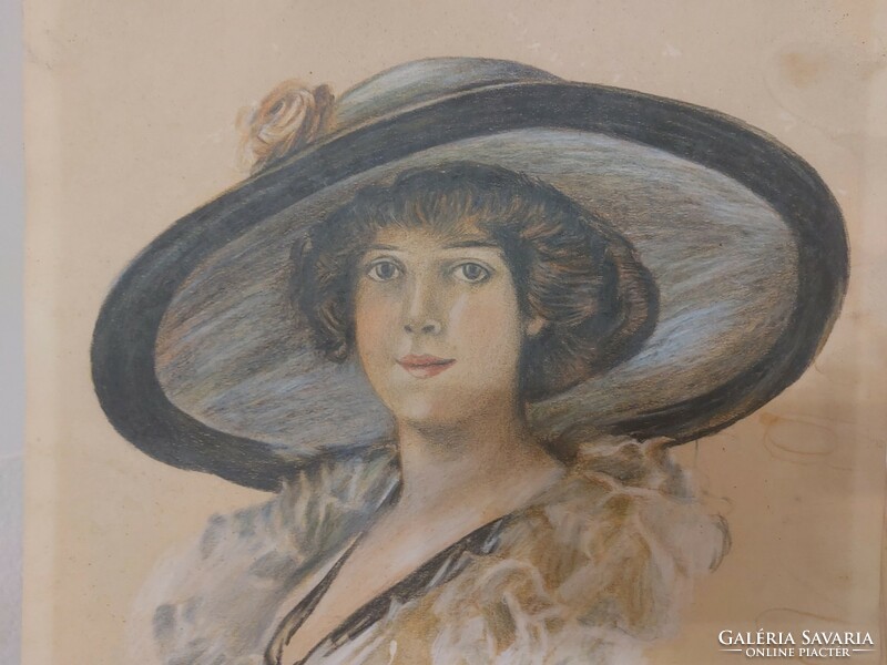 (K) Gyönyörű női portré festmény 31X45 cm kerettel