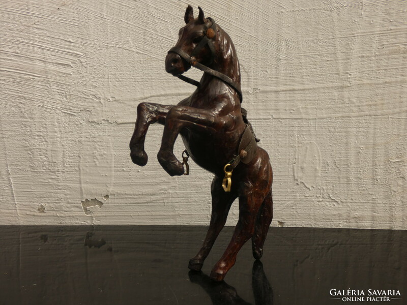 Leaping horse sculpture made of leather, beautiful leather work made in the 1970s. From France!