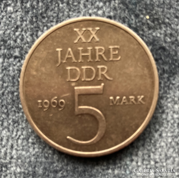 Xx jahre ddr 5 mark 1969 - 20 years of the ndk commemorative coin