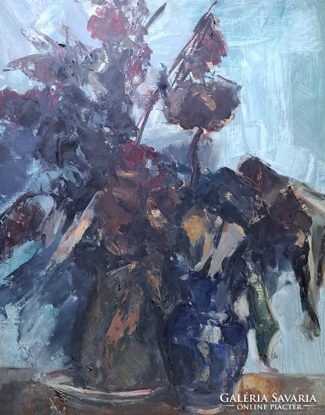 Bertha Zoltán: Csendélet száraz lombokkal (képcsarnokos olajfestmény) sárospataki festő