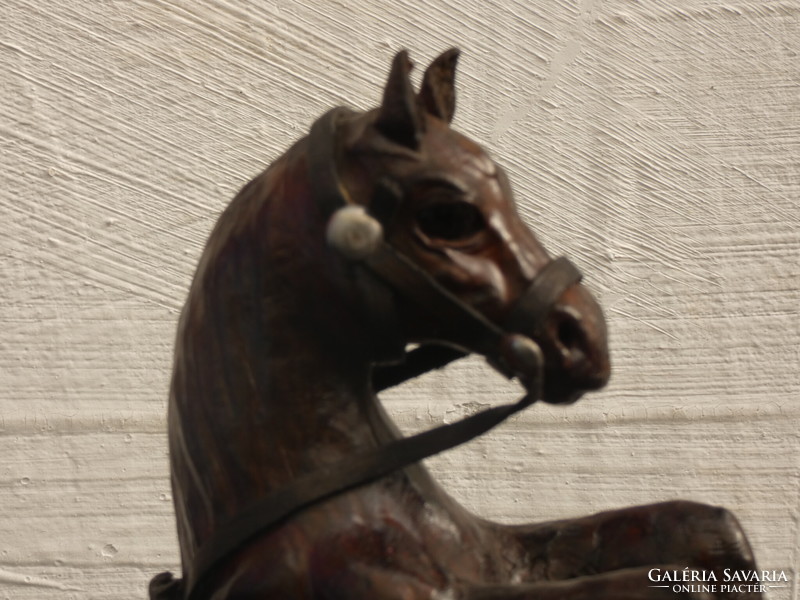 Leaping horse sculpture made of leather, beautiful leather work made in the 1970s. From France!